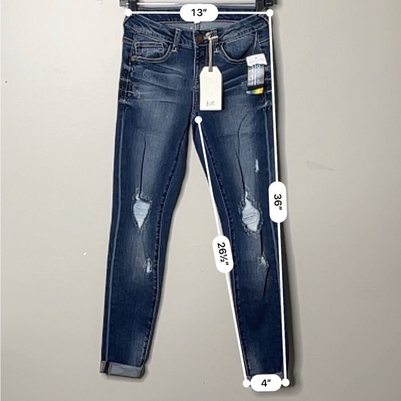 Jolt Juniors Size 1/25 Distressed Ripped Slim Fit Whiskered Denim Blue Jeans - Picture 7 of 8